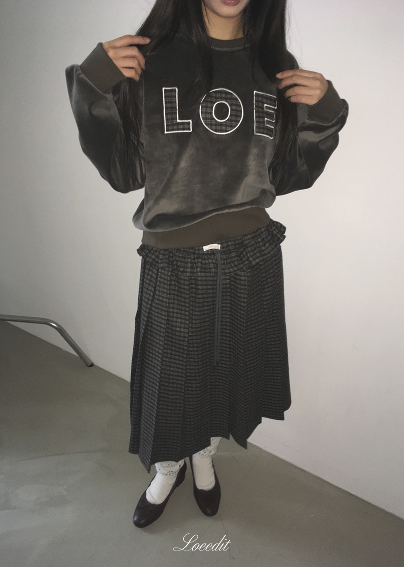 LOEEDIT韓國直郵26秋冬格紋百褶中長裙半身裙中短裙荷葉邊北歐LOEEDIT半身裙/中短裙