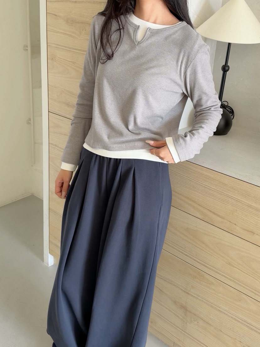 ELIA STUDIO東大門直郵26秋冬小V領缺口短款長袖T恤V領短款ELIA STUDIO長袖T恤