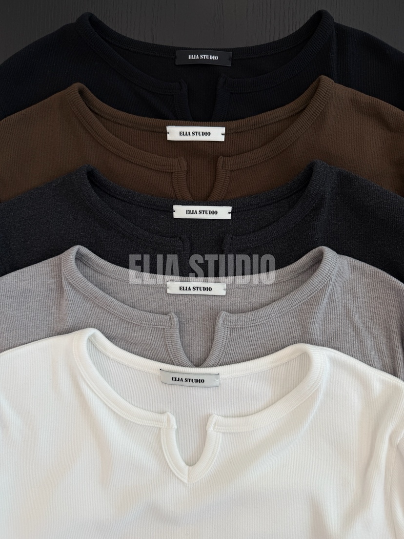 ELIA STUDIO東大門直郵26秋冬小V領缺口短款長袖T恤V領短款ELIA STUDIO長袖T恤