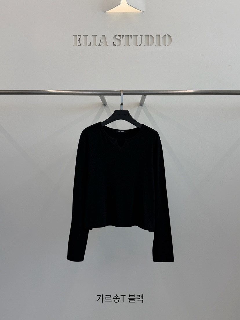 ELIA STUDIO東大門直郵26秋冬小V領缺口短款長袖T恤V領短款ELIA STUDIO長袖T恤圖色5黑色