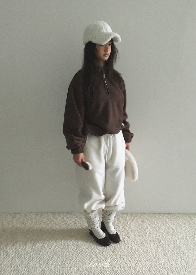 LOEEDIT韓國直郵26秋冬半拉鏈立領搖粒絨衛衣立領落肩寬松LOEEDIT衛衣