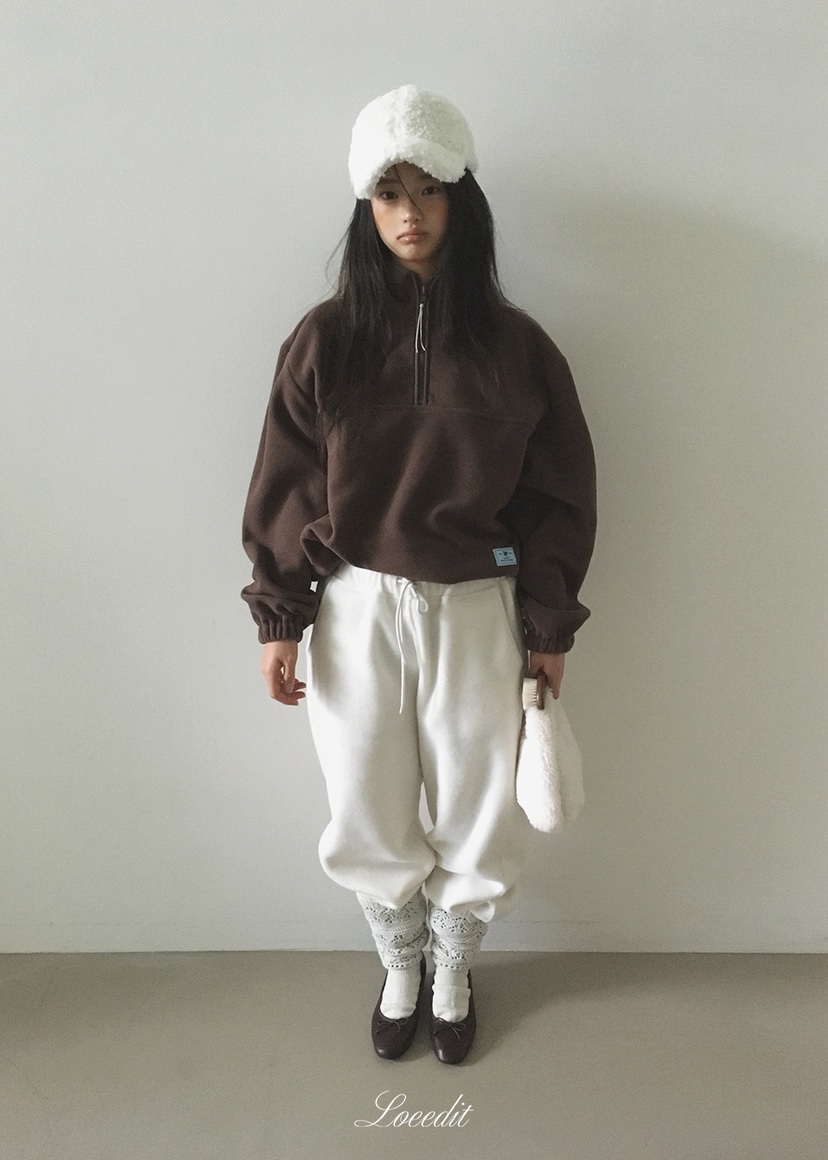 LOEEDIT韓國直郵26秋冬半拉鏈立領搖粒絨衛衣立領落肩寬松LOEEDIT衛衣