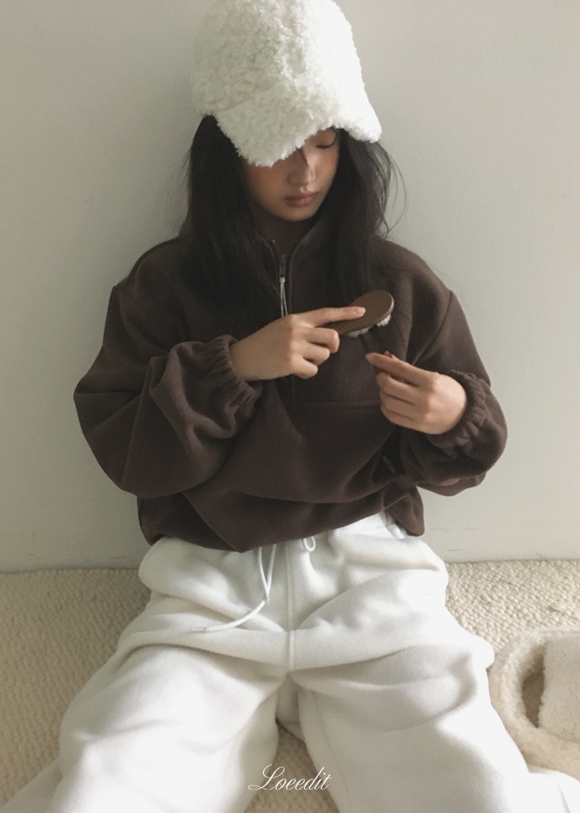 LOEEDIT韓國直郵26秋冬半拉鏈立領搖粒絨衛衣立領落肩寬松LOEEDIT衛衣