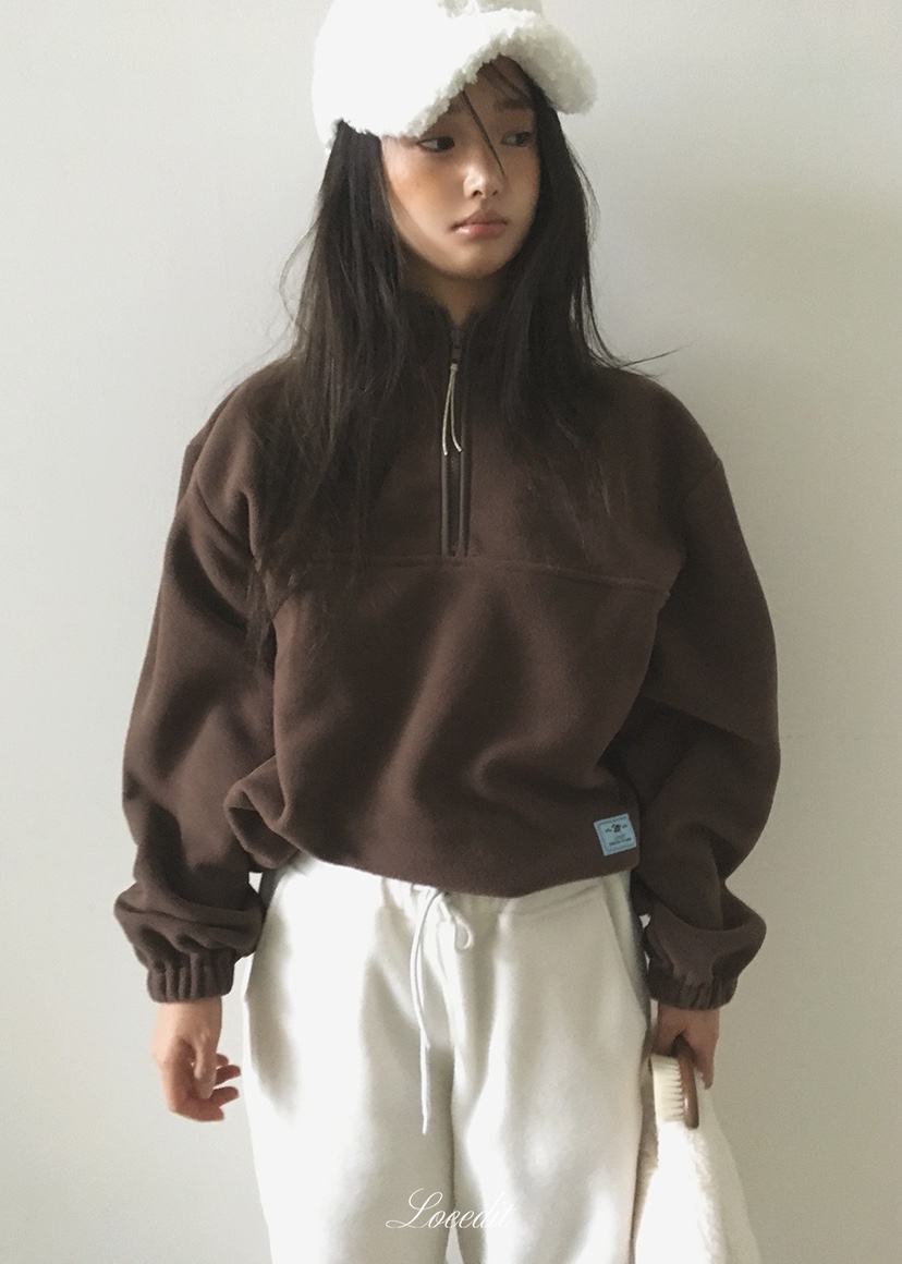 LOEEDIT韓國直郵26秋冬半拉鏈立領搖粒絨衛衣立領落肩寬松LOEEDIT衛衣圖色3