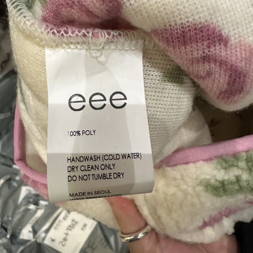 EEE東大門代購26秋冬連帽羊羔毛玫瑰印花衛衣拉鏈開合口袋連帽EEE衛衣