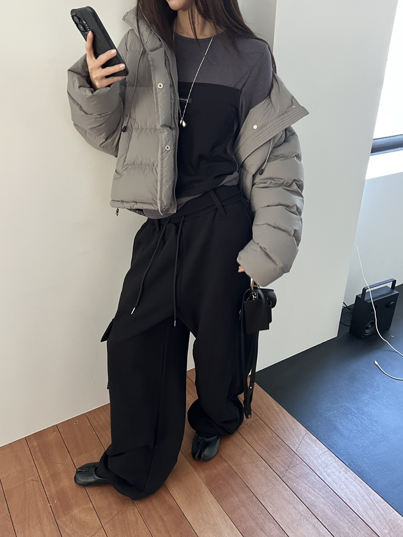 SPECIAL韓國代購26秋冬高腰闊腿工裝休閑褲工裝褲口袋系帶抽繩SPECIAL休閑褲
