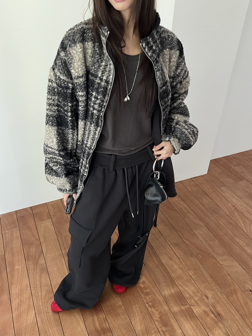 SPECIAL韓國代購26秋冬高腰闊腿工裝休閑褲工裝褲口袋系帶抽繩SPECIAL休閑褲