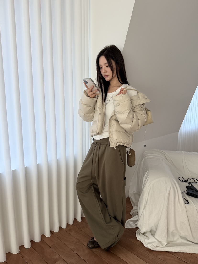 SPECIAL韓國代購26秋冬高腰闊腿工裝休閑褲工裝褲口袋系帶抽繩SPECIAL休閑褲