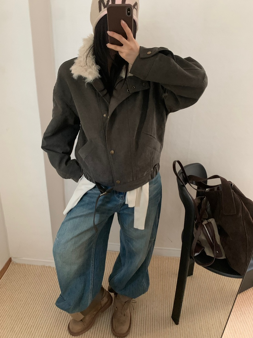 TEWNTY FOUR SEVEN24-7東大門直郵26秋冬毛領短款夾克可調節羊TEWNTY FOUR SEVEN24-7夾克