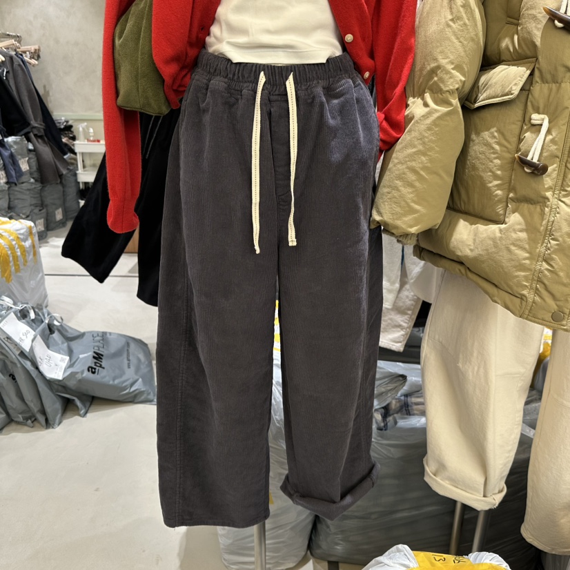 DELI JENNY韓國代購26秋冬燈芯絨加絨休閑褲加絨抽繩直筒寬松DELI JENNY休閑褲圖色2