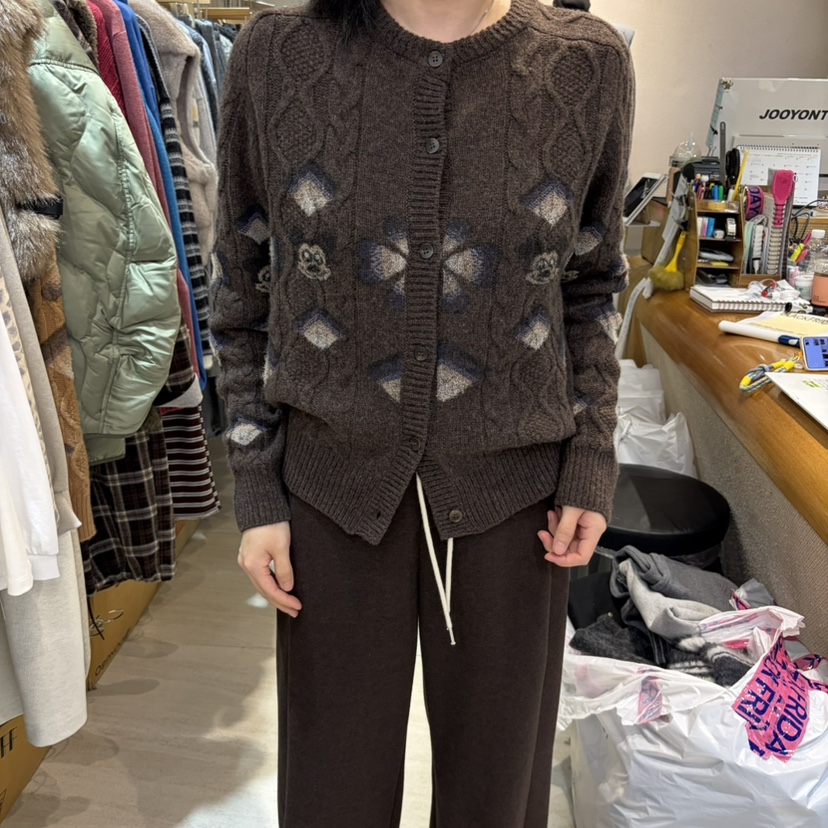 BLACK FRIDAY東大門直郵26秋冬復古菱格米奇針織開衫單排扣抽BLACK FRIDAY開衫圖色1
