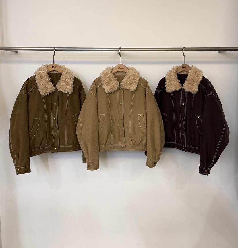 TEWNTY FOUR SEVEN24-7東大門代購26秋冬毛領短款夾克口袋抓絨TEWNTY FOUR SEVEN24-7夾克