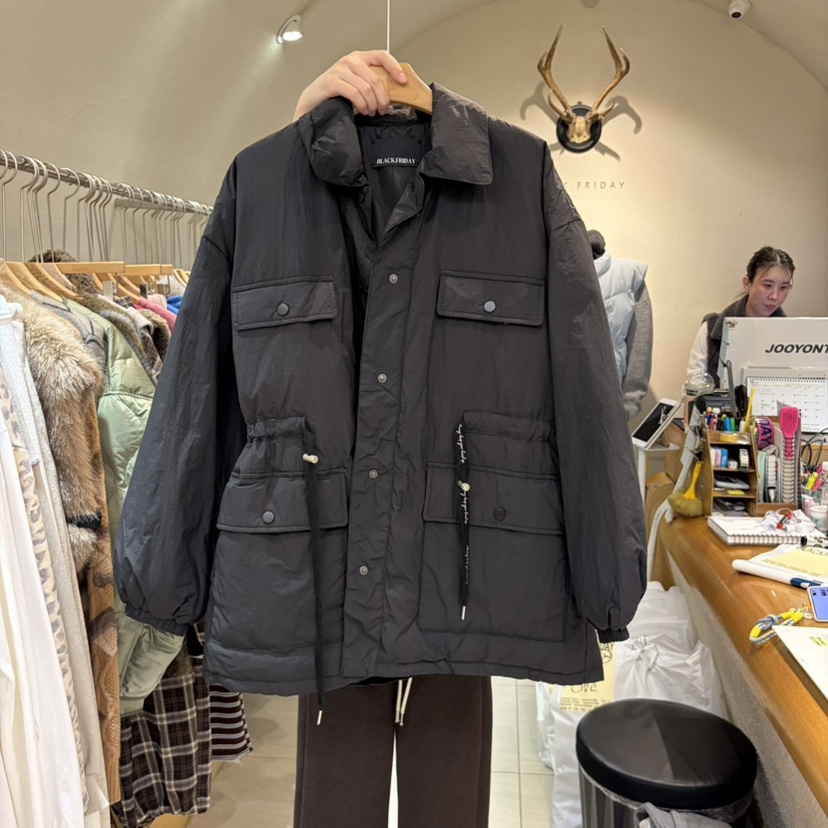 BLACK FRIDAY東大門代購26秋冬短款立領收腰不含圍巾棉和鴨絨BLACK FRIDAY短款羽絨服圖色2