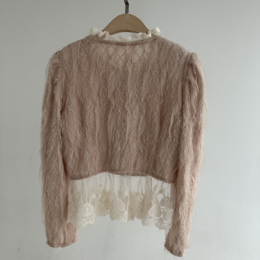JENNY 1976東大門代購26秋冬蕾絲拼接短款開衫襯衫蕾絲衫蕾絲JENNY 1976襯衫/蕾絲衫