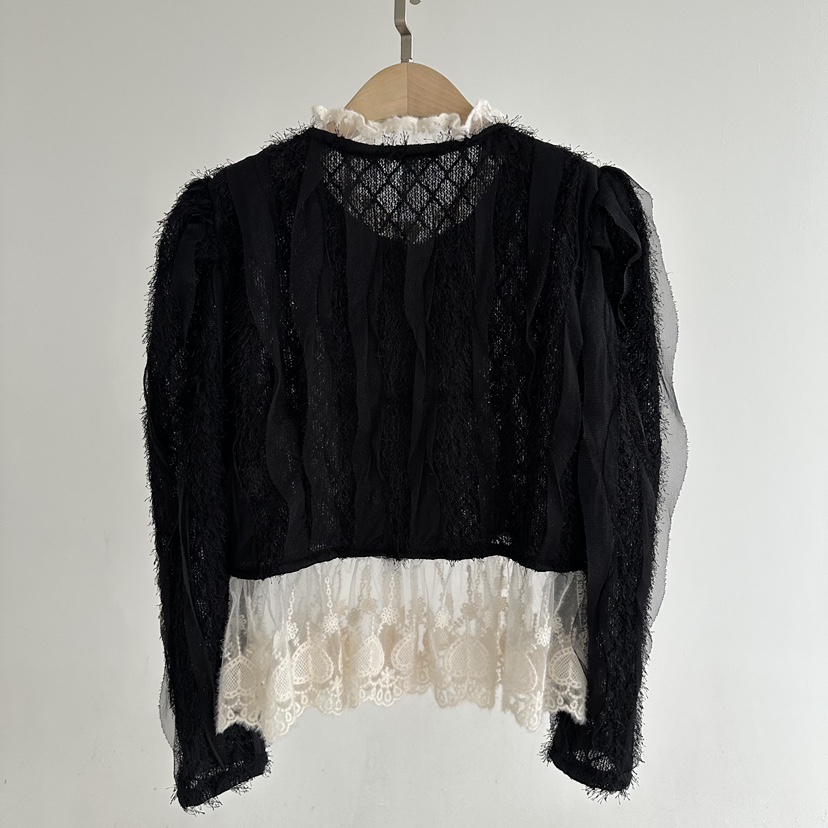 JENNY 1976東大門代購26秋冬蕾絲拼接短款開衫襯衫蕾絲衫蕾絲JENNY 1976襯衫/蕾絲衫