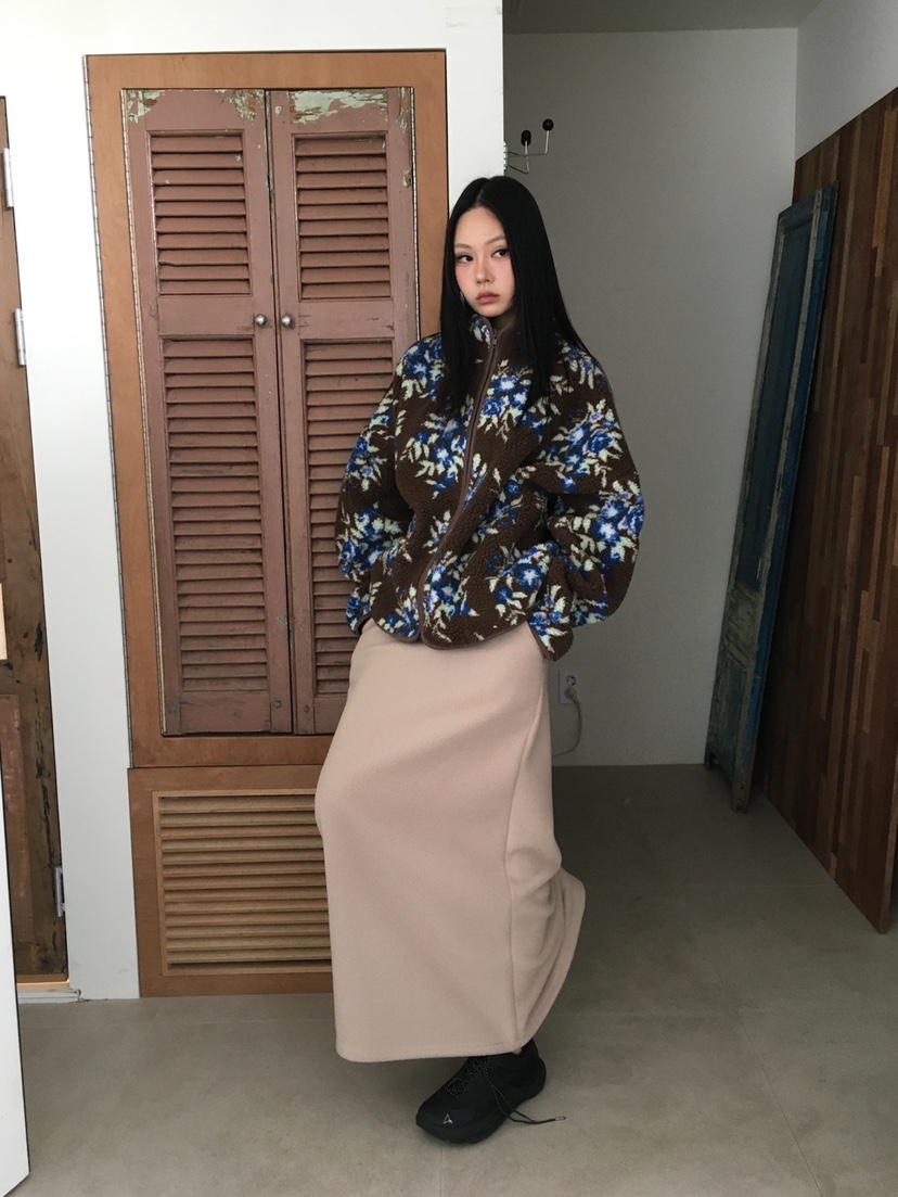 MORE THAN韓國直郵26秋冬復古花卉羊羔絨立領夾克拉鏈開合立領MORE THAN夾克
