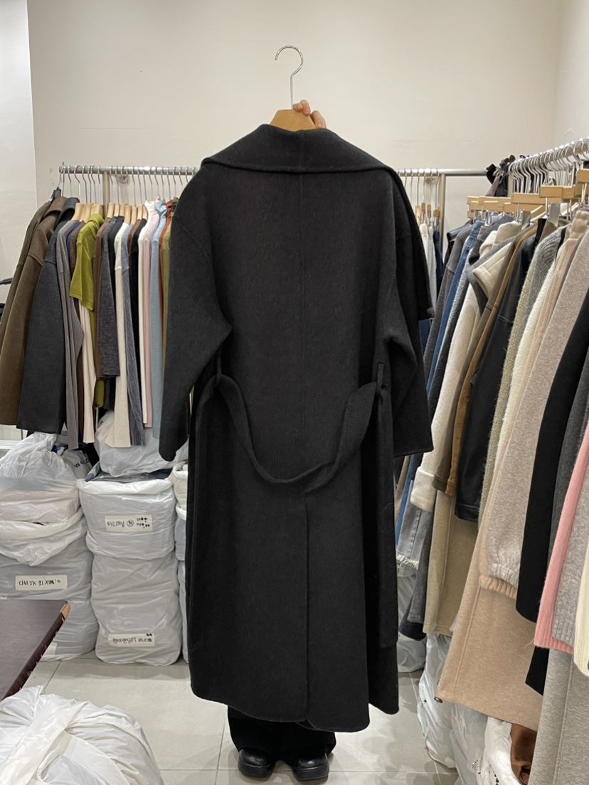 HEIZE東大門直郵26秋冬大翻領毛呢大衣中長款大衣大翻領含腰帶HEIZE中長款大衣