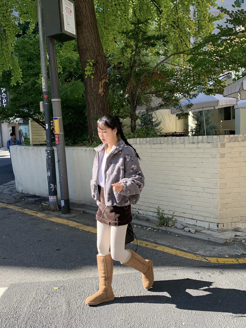 OUPPT東大門實拍26秋冬復古花卉羊羔毛立領夾克拉鏈開合立領落OUPPT夾克