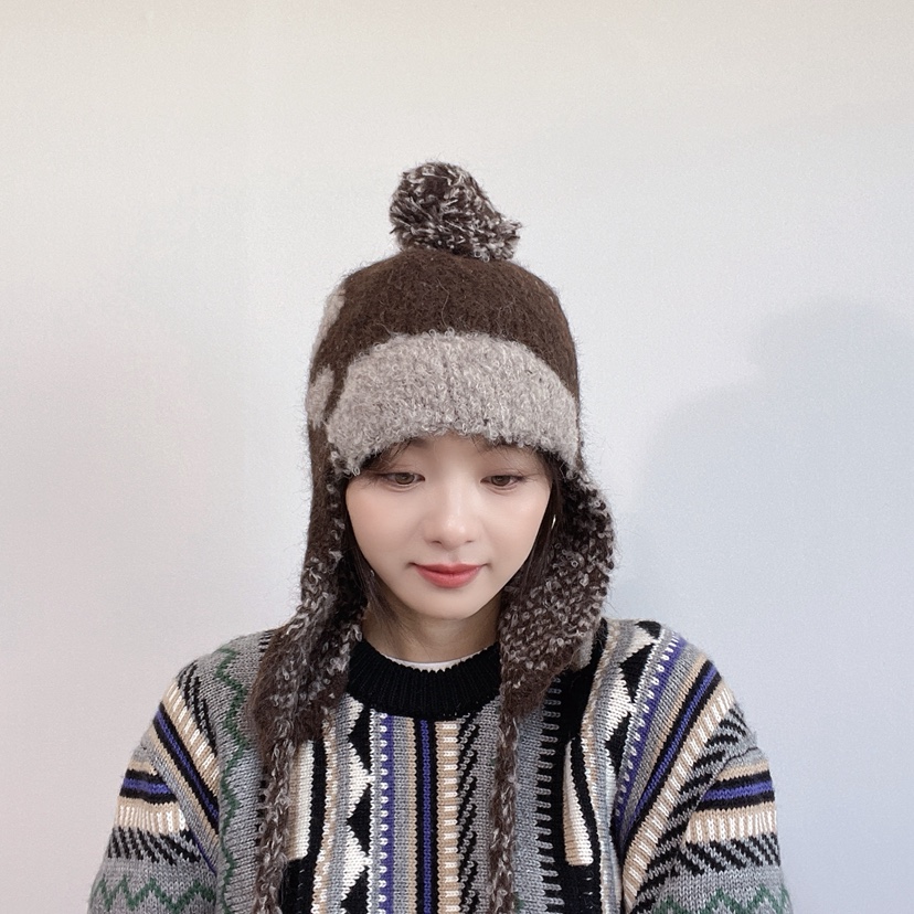LOVELY HAT韓國直郵26秋冬針織護耳毛球帽 秋冬保暖帽子LOVELY HAT帽子