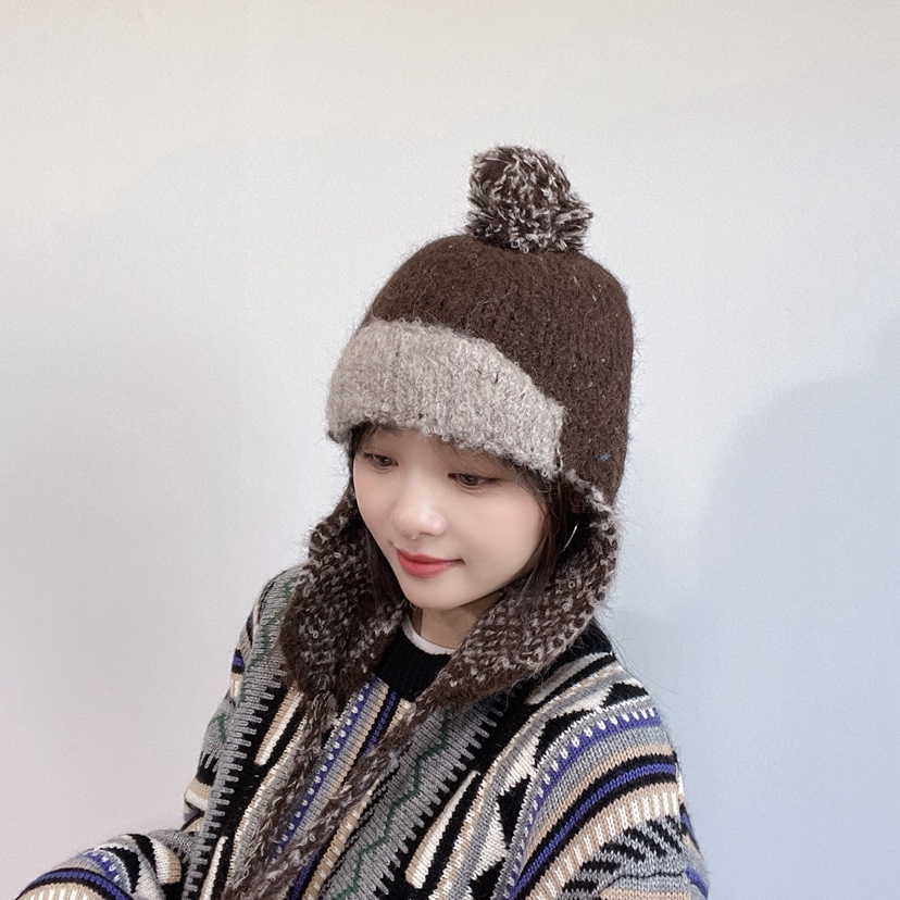 LOVELY HAT韓國直郵26秋冬針織護耳毛球帽 秋冬保暖帽子LOVELY HAT帽子