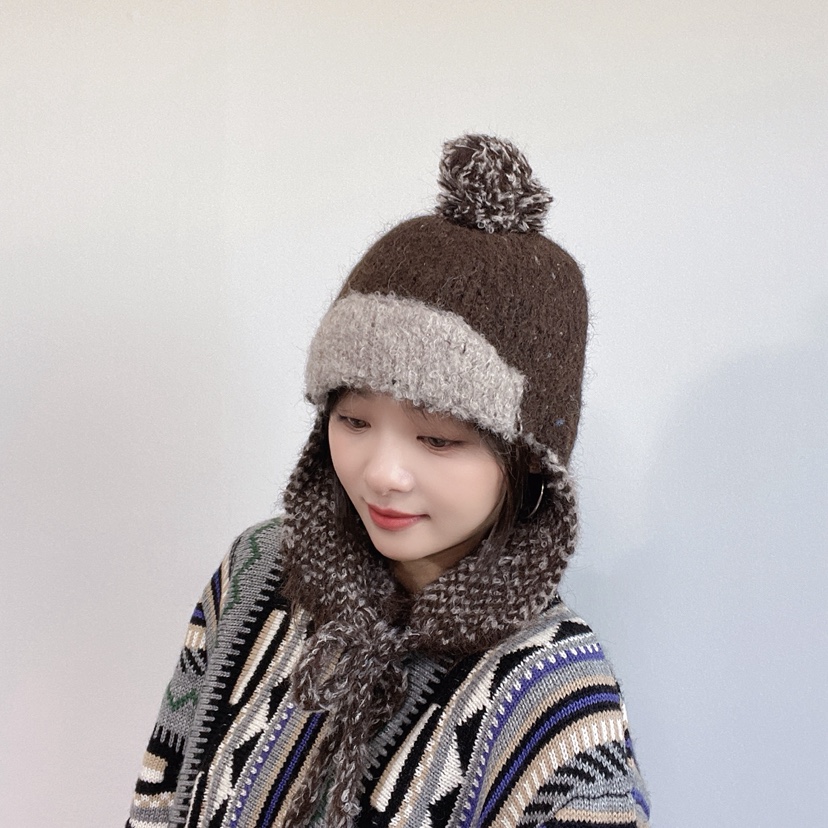 LOVELY HAT韓國直郵26秋冬針織護耳毛球帽 秋冬保暖帽子LOVELY HAT帽子