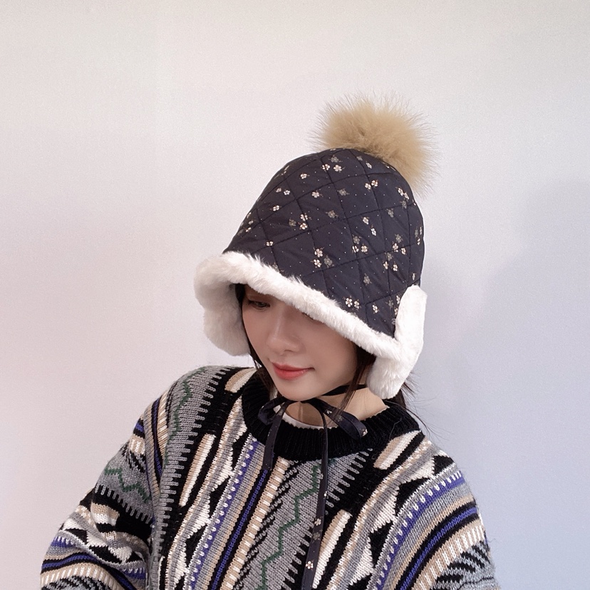 LOVELY HAT東大門代購26秋冬毛絨護耳保暖帽帽子小碎花毛絨系LOVELY HAT帽子