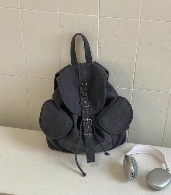 TROUVAILLE東大門代購26秋冬復古燈芯絨翻蓋雙肩包雙肩背包可TROUVAILLE雙肩背包