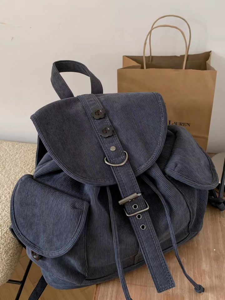 TROUVAILLE東大門代購26秋冬復古燈芯絨翻蓋雙肩包雙肩背包可TROUVAILLE雙肩背包