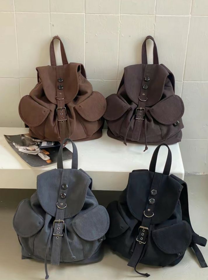 TROUVAILLE東大門代購26秋冬復古燈芯絨翻蓋雙肩包雙肩背包可TROUVAILLE雙肩背包