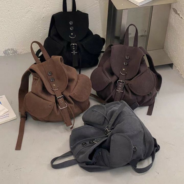 TROUVAILLE東大門代購26秋冬復古燈芯絨翻蓋雙肩包雙肩背包可TROUVAILLE雙肩背包