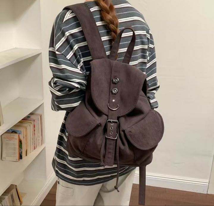 TROUVAILLE東大門代購26秋冬復古燈芯絨翻蓋雙肩包雙肩背包可TROUVAILLE雙肩背包