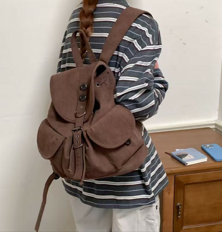 TROUVAILLE東大門代購26秋冬復古燈芯絨翻蓋雙肩包雙肩背包可TROUVAILLE雙肩背包圖色2