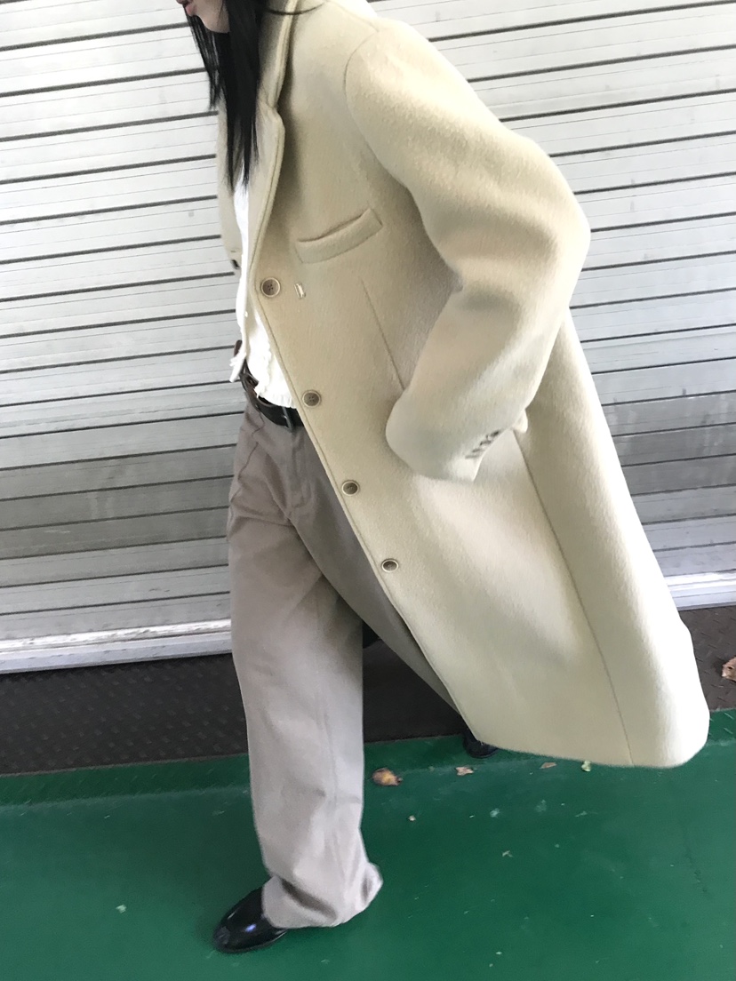 OVERK韓國直郵26秋冬中長款毛呢大衣中長款大衣翻領單排扣直筒OVERK中長款大衣