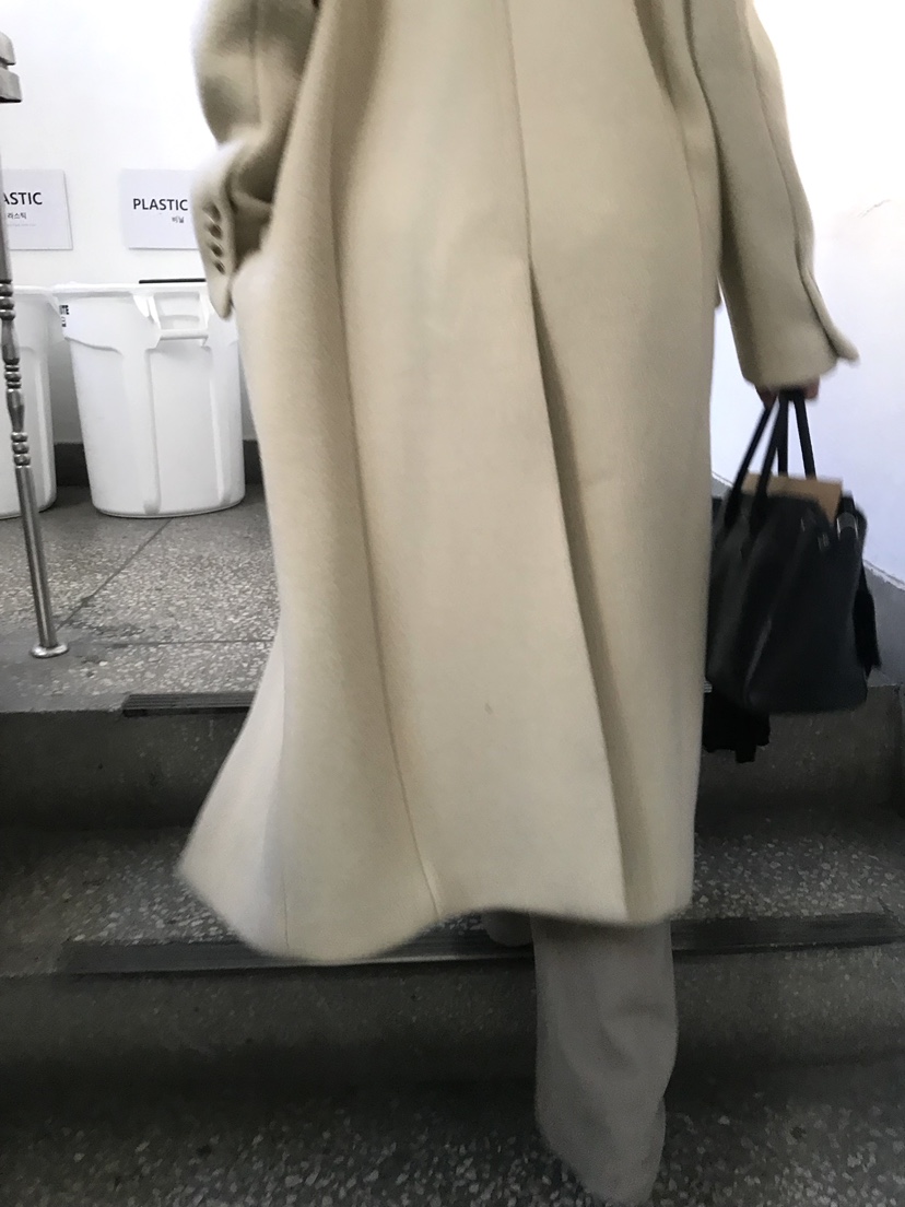 OVERK韓國直郵26秋冬中長款毛呢大衣中長款大衣翻領單排扣直筒OVERK中長款大衣