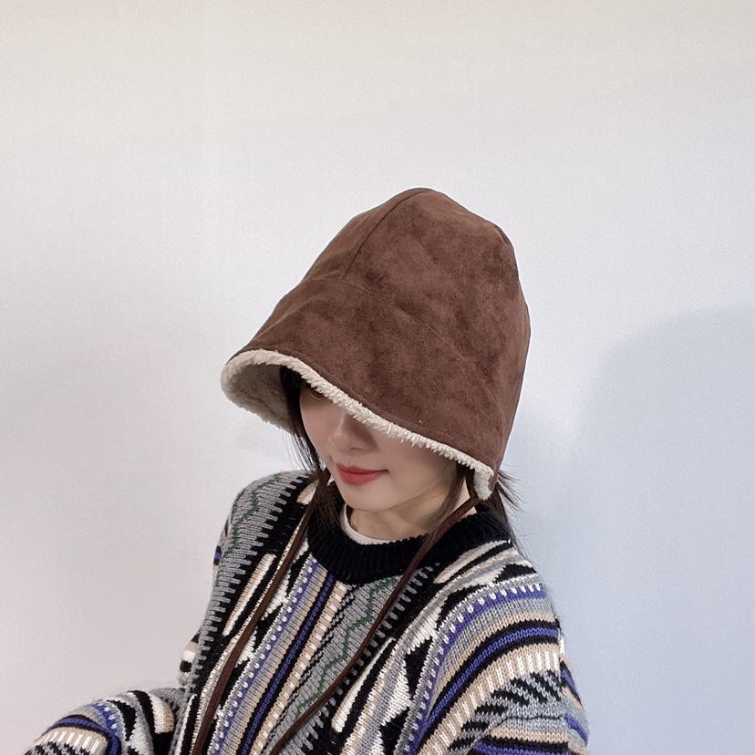 LOVELY HAT東大門代購26秋冬加絨系帶保暖漁夫帽帽子加絨系帶LOVELY HAT帽子