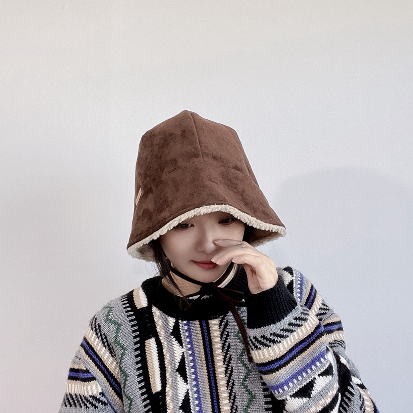 LOVELY HAT東大門代購26秋冬加絨系帶保暖漁夫帽帽子加絨系帶LOVELY HAT帽子