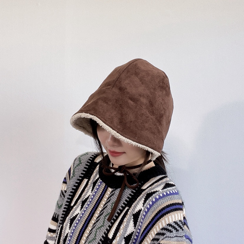 LOVELY HAT東大門代購26秋冬加絨系帶保暖漁夫帽帽子加絨系帶LOVELY HAT帽子