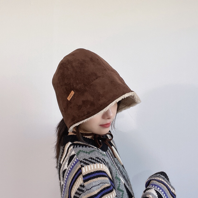 LOVELY HAT東大門代購26秋冬加絨系帶保暖漁夫帽帽子加絨系帶LOVELY HAT帽子