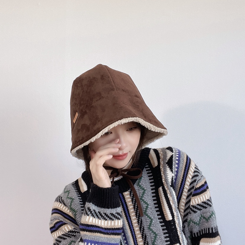 LOVELY HAT東大門代購26秋冬加絨系帶保暖漁夫帽帽子加絨系帶LOVELY HAT帽子