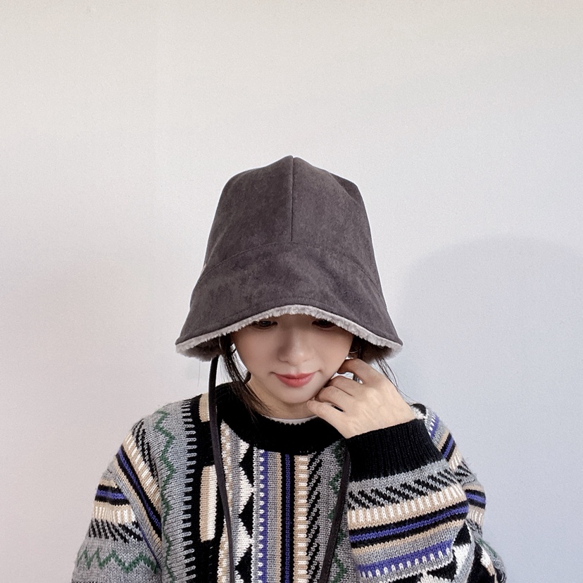 LOVELY HAT東大門代購26秋冬加絨系帶保暖漁夫帽帽子加絨系帶LOVELY HAT帽子