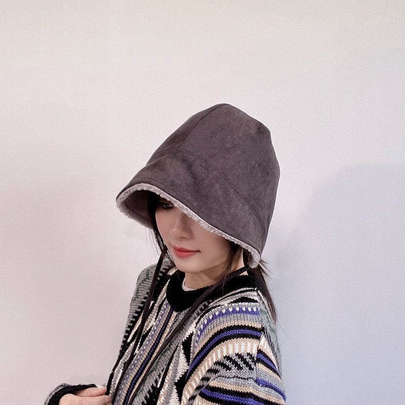 LOVELY HAT東大門代購26秋冬加絨系帶保暖漁夫帽帽子加絨系帶LOVELY HAT帽子