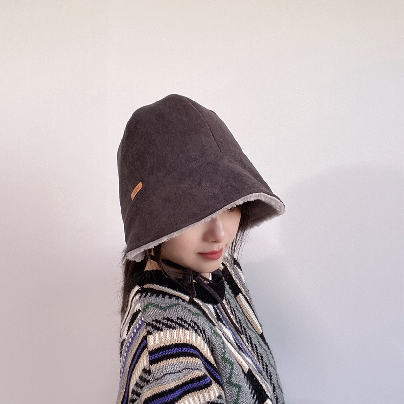 LOVELY HAT東大門代購26秋冬加絨系帶保暖漁夫帽帽子加絨系帶LOVELY HAT帽子