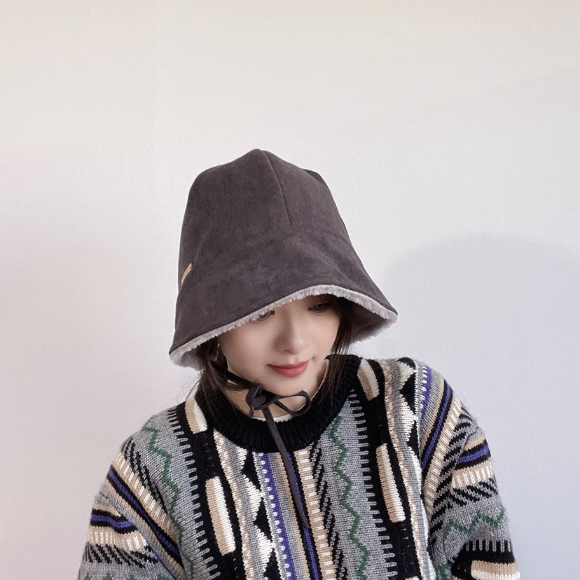 LOVELY HAT東大門代購26秋冬加絨系帶保暖漁夫帽帽子加絨系帶LOVELY HAT帽子