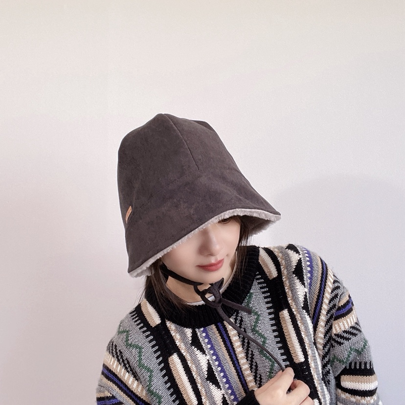 LOVELY HAT東大門代購26秋冬加絨系帶保暖漁夫帽帽子加絨系帶LOVELY HAT帽子