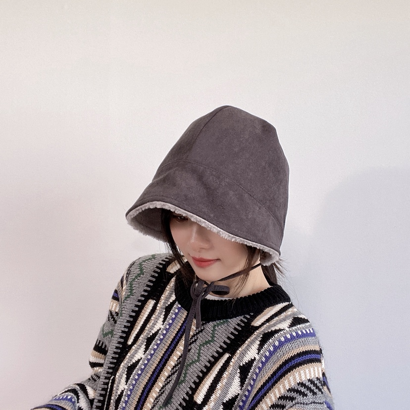 LOVELY HAT東大門代購26秋冬加絨系帶保暖漁夫帽帽子加絨系帶LOVELY HAT帽子