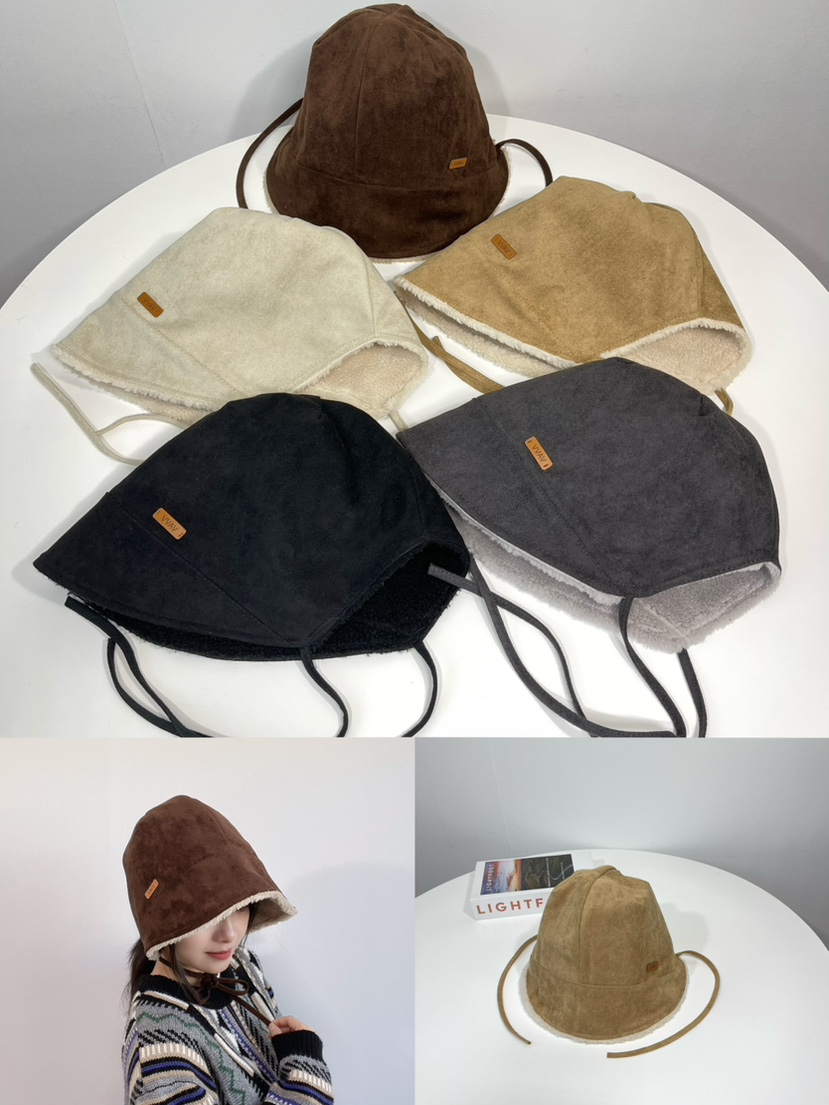 LOVELY HAT東大門代購26秋冬加絨系帶保暖漁夫帽帽子加絨系帶LOVELY HAT帽子