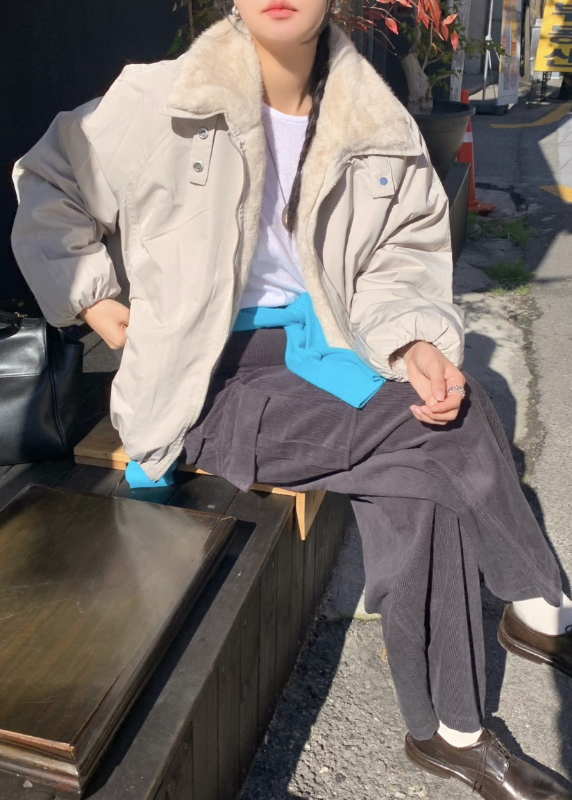 OUPPT韓國代購26秋冬毛領兩面穿寬松夾克兩面穿毛絨落肩翻領寬OUPPT夾克