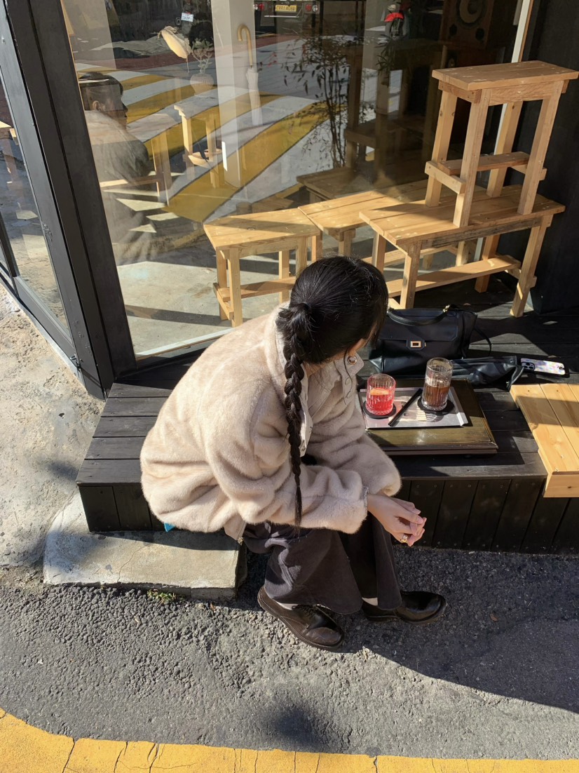 OUPPT韓國代購26秋冬毛領兩面穿寬松夾克兩面穿毛絨落肩翻領寬OUPPT夾克