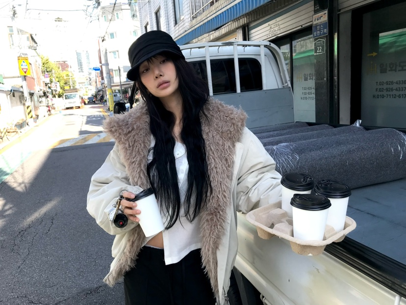 OVERK韓國代購26秋冬毛領立領寬松短款夾克毛領可拆可拆卸口袋OVERK夾克