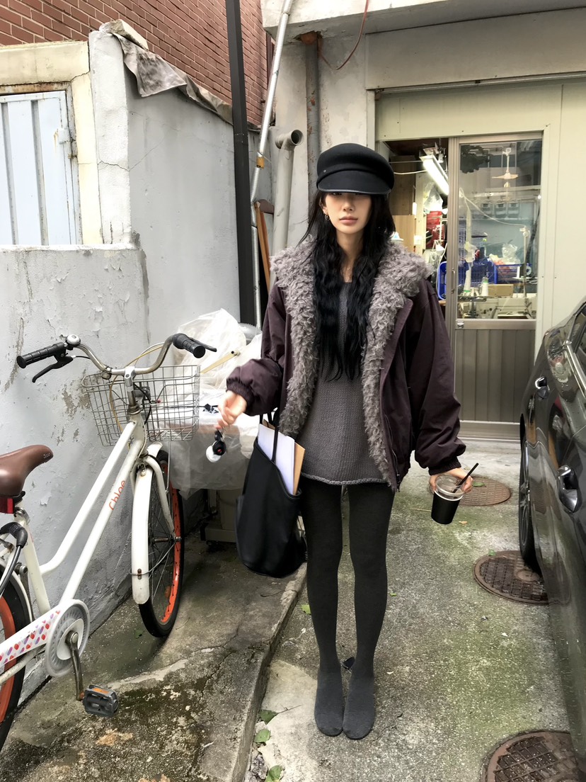 OVERK韓國代購26秋冬毛領立領寬松短款夾克毛領可拆可拆卸口袋OVERK夾克